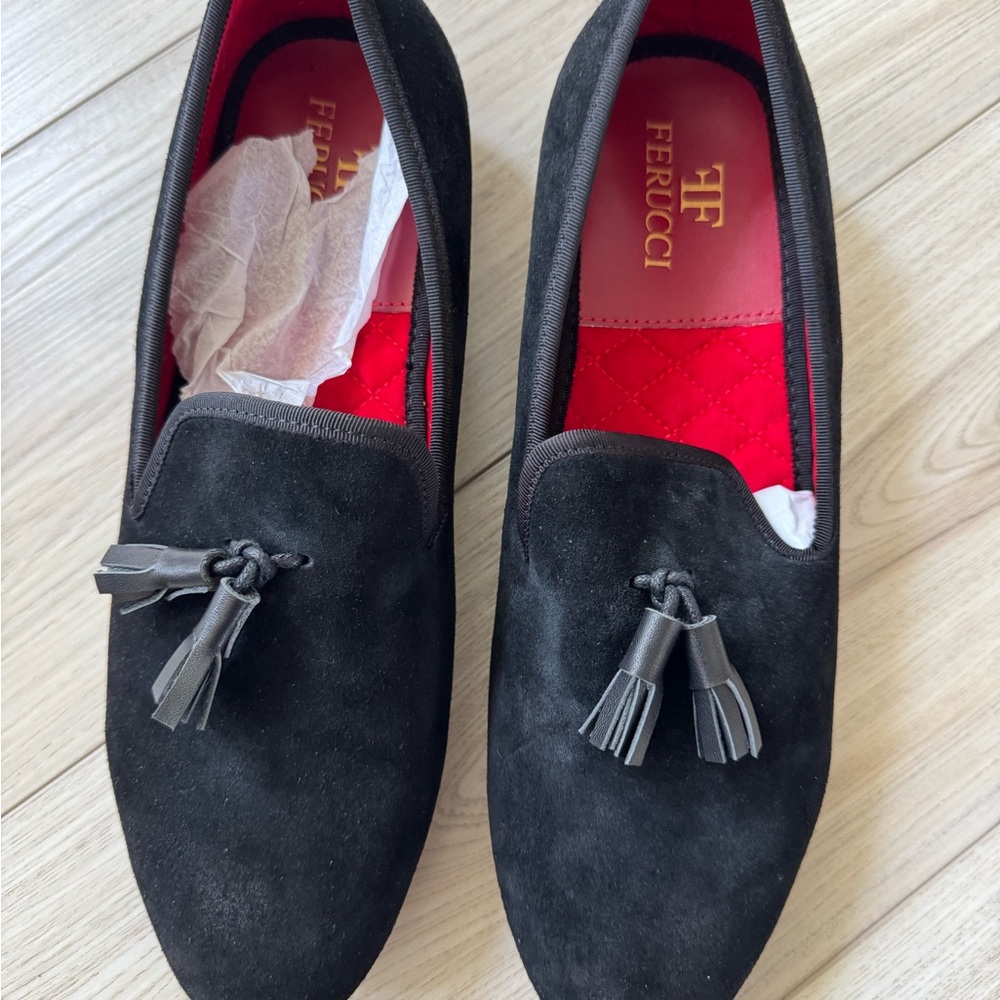 FERUCCI BLACK SUEDE WITH LEATHER TASSEL  LOAFER SHOES SIZE 10 PROM WEDDING
